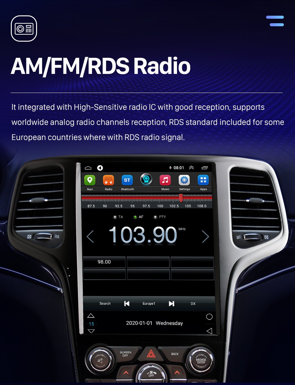 12.8″ Car GPS Radio Stereo Android Navigation For 2014-2020 Jeep Grand Cherokee