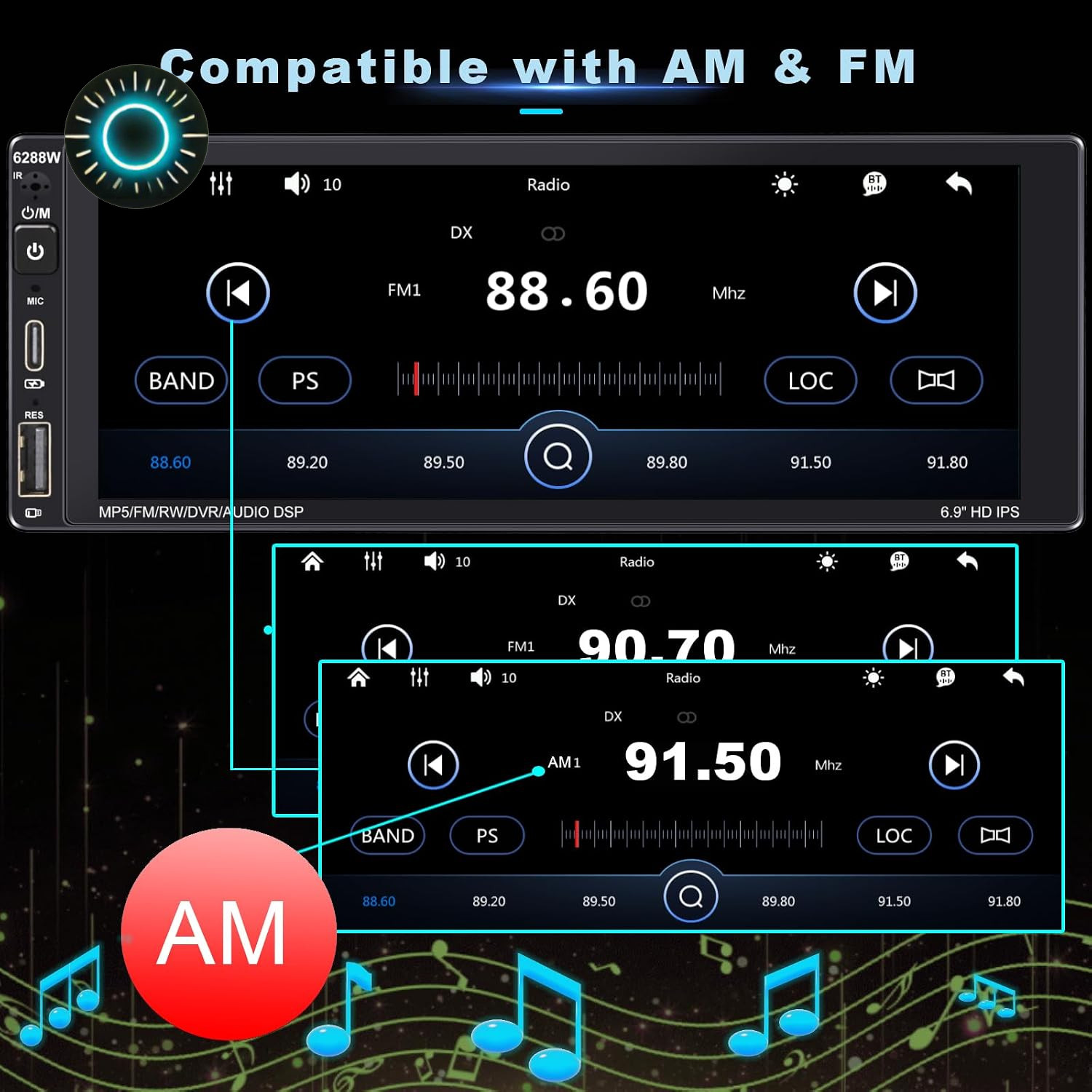 Wireless Single Din Car Stereo with Apple Carplay Ips Touch Screen Car Radio wit