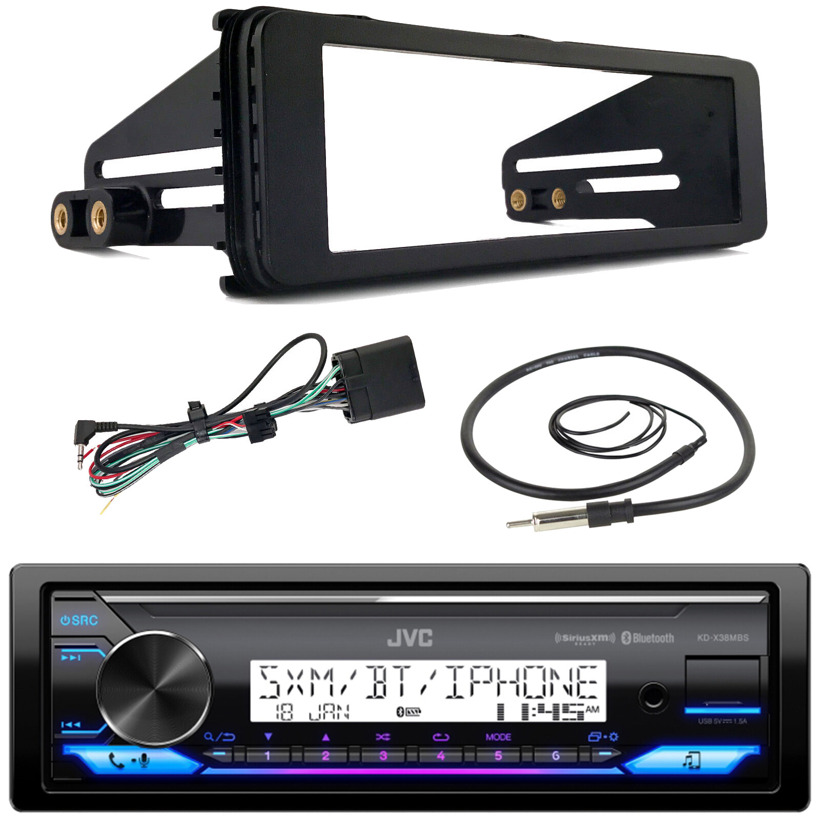 JVC Marine Stereo Receiver, Dash Install Kit, 22″Antenna for Harley D 1996-2013