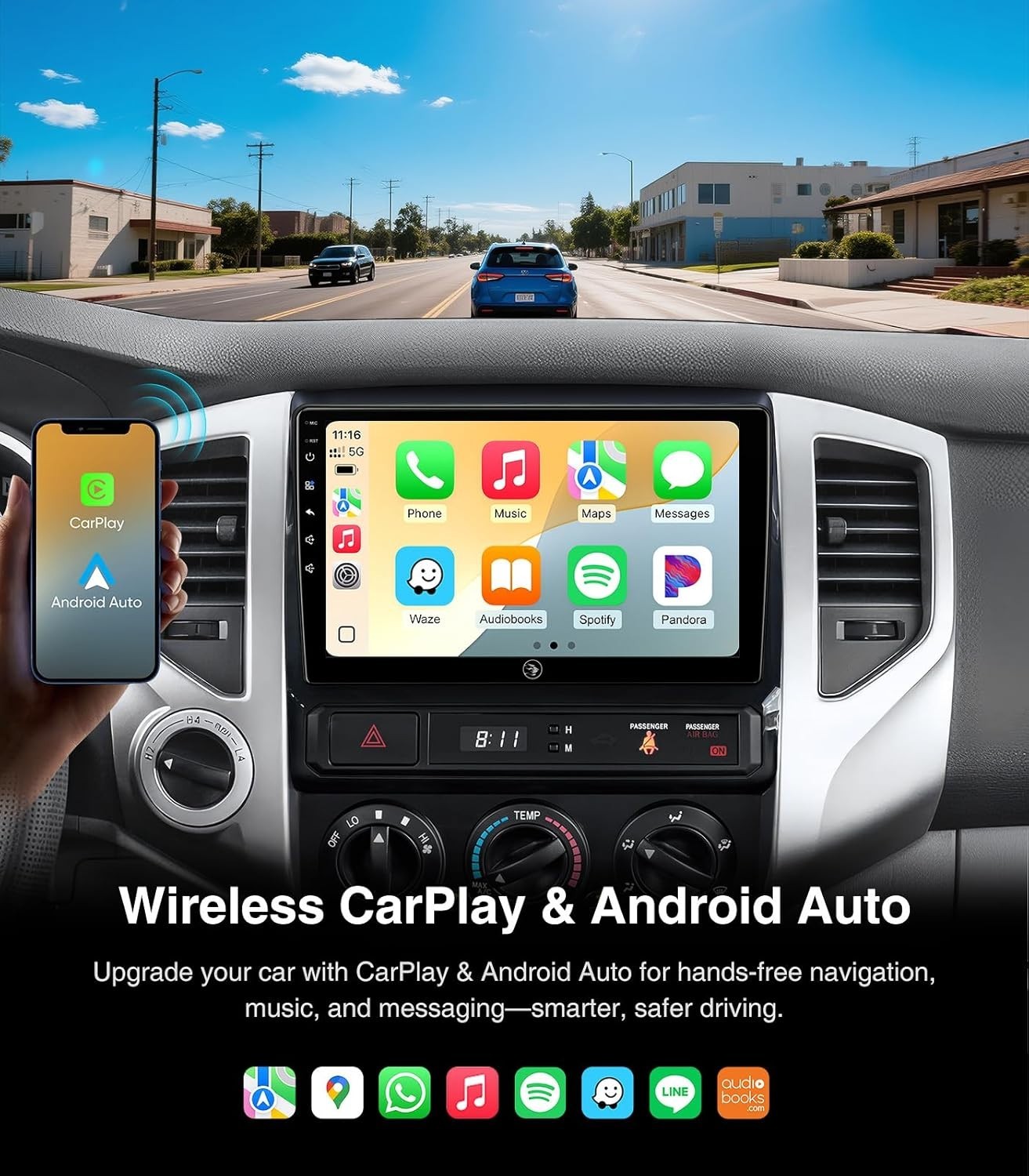 9″ 4+64G Android Auto Carplay Stereo for Toyota Tacoma 2005-2015; Free Camera