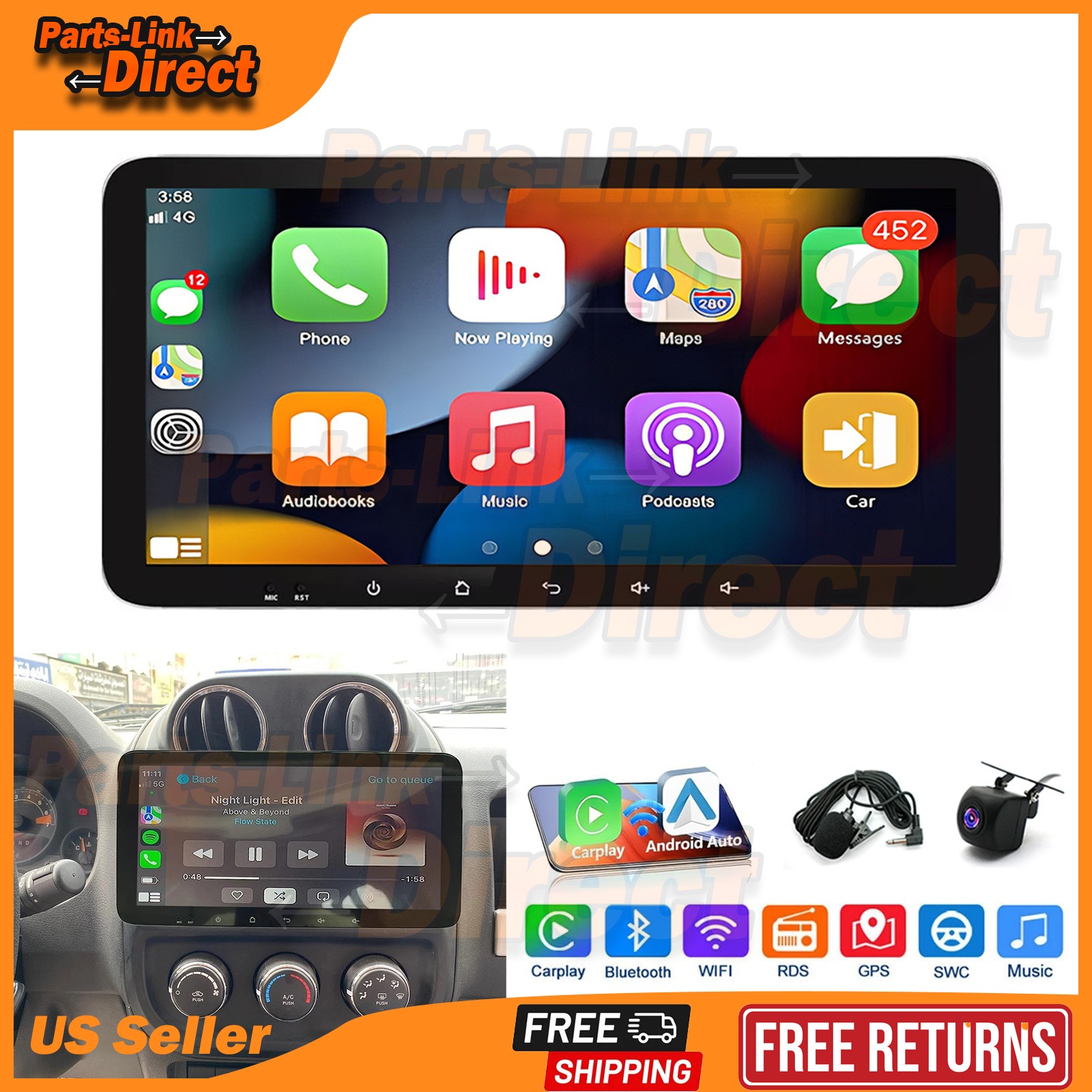 Carplay And Android Auto 2+64G Car Stereo Radio 10.33-inch For Jeep Universal