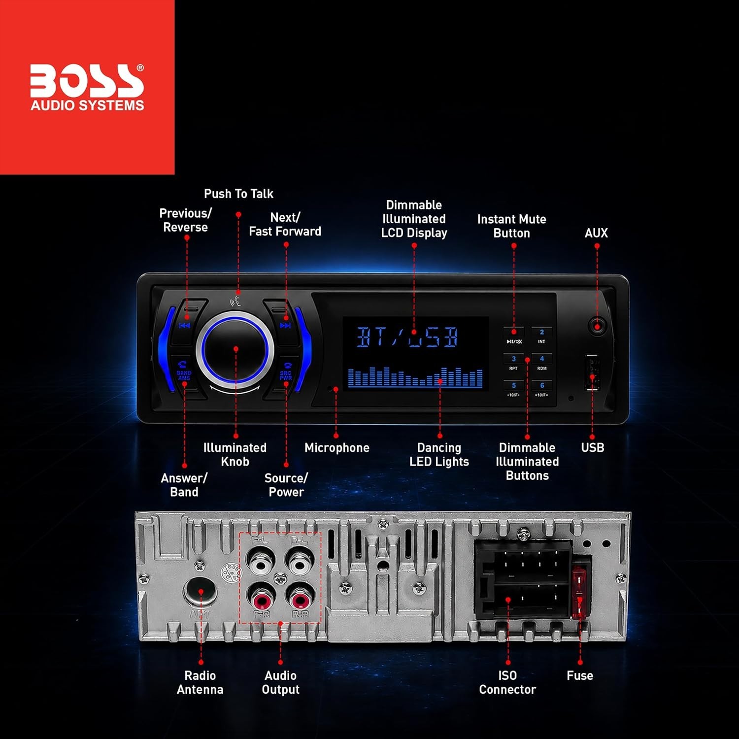 BOSS Audio Systems 616UAB Car Stereo With Bluetooth – Single DIN, MP3, USB, Aux-