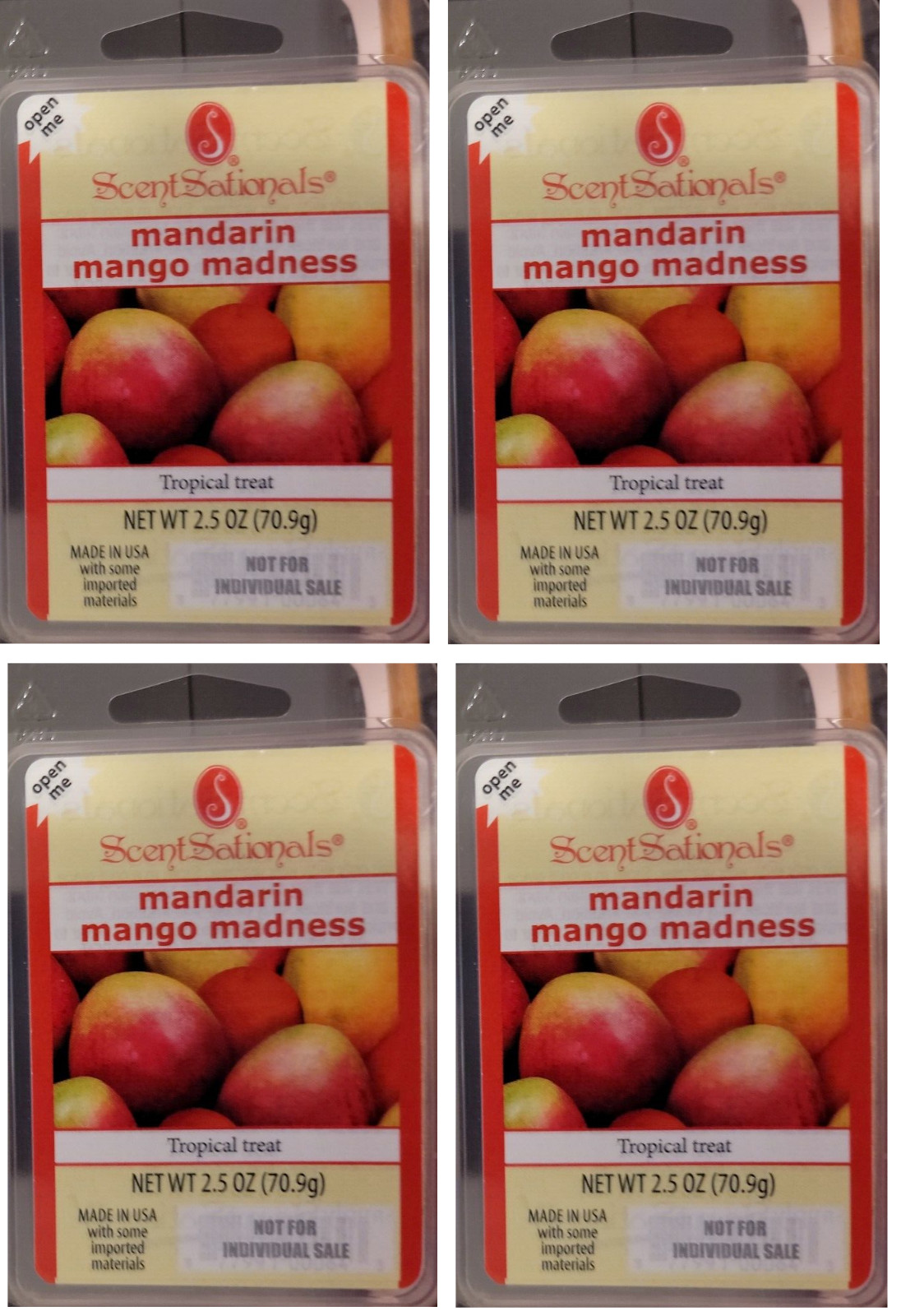NEW SCENTSATIONALS MANDARIN MANGO MADNESS 2.5 OZ WAX MELTS – LOT OF 4 PACKAGES