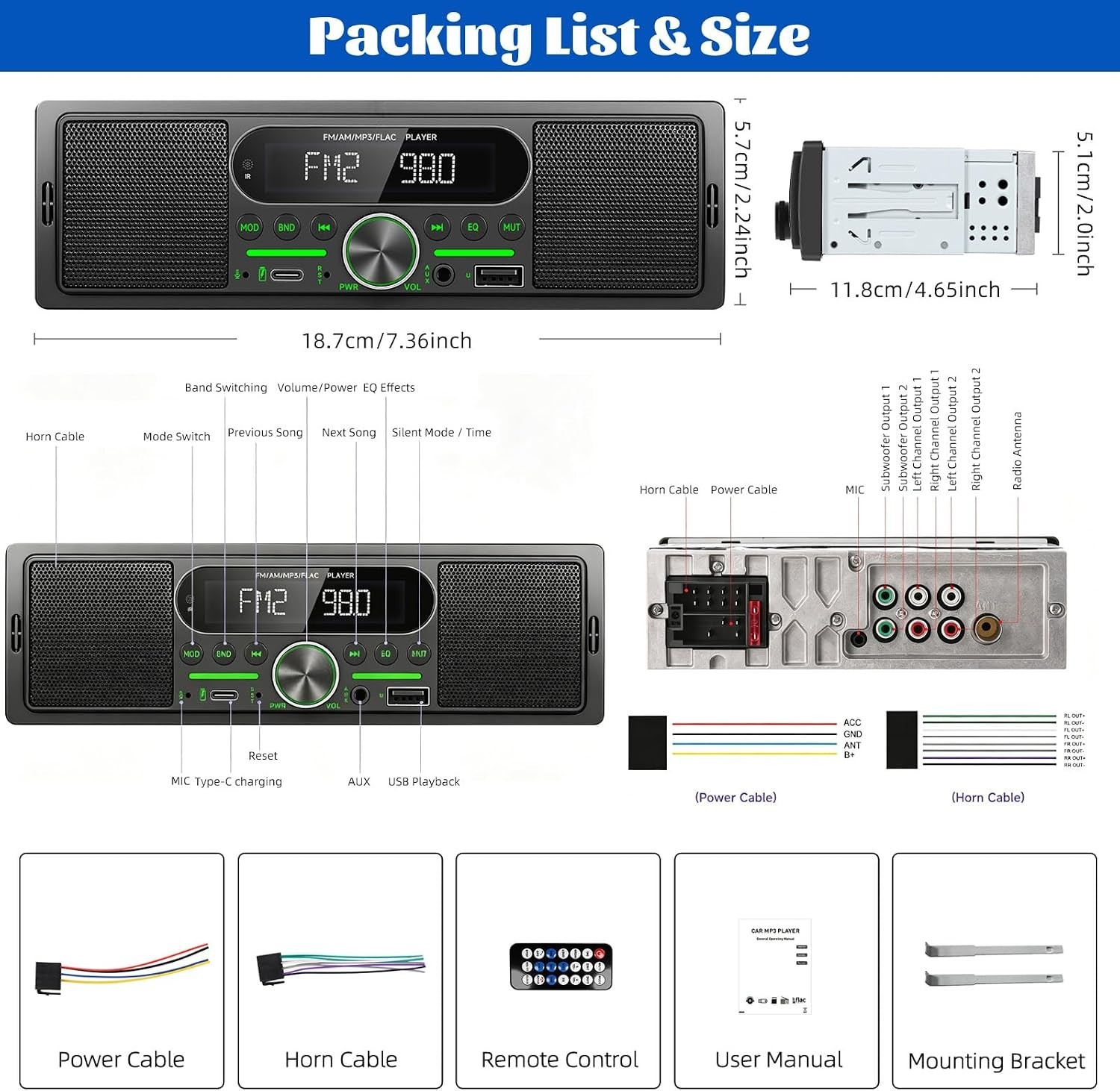 Single Din Car Stereo Radio Bluetooth Multimedia Car Audio