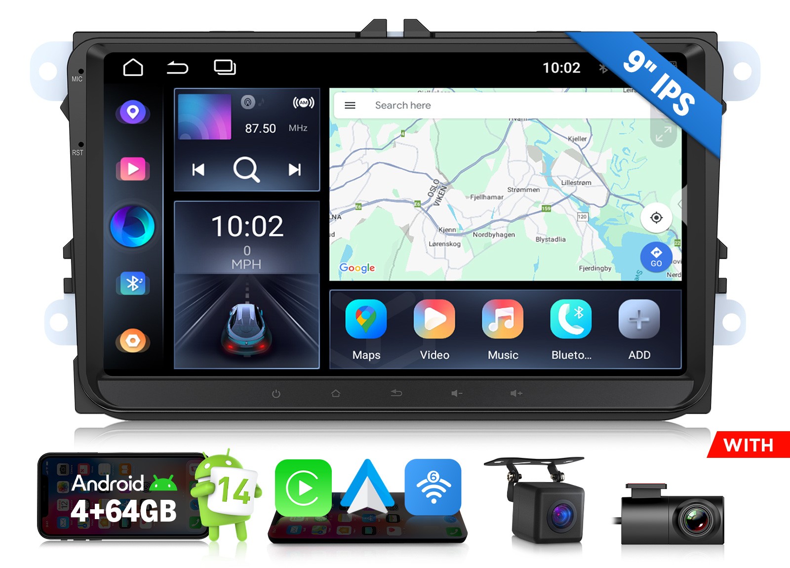 9″ Android 14 Car Stereo for VW Golf MK5 MK6 GTI Jetta Passat Apple CarPlay GPS