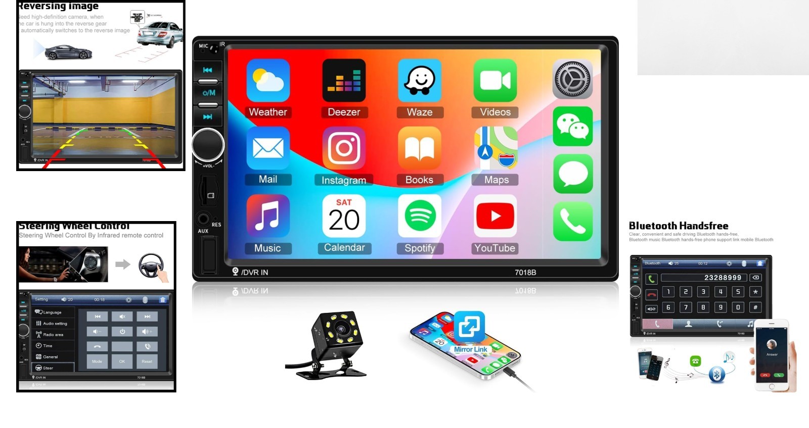 In-Dash Car Stereo with 7″ Touchscreen, Bluetooth & Rear View Camera Included