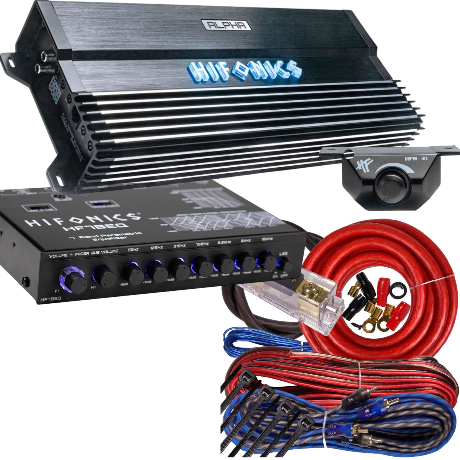Hifonics Alpha 2000 Watts RMS Class D Mono Amplifier Car 1 Oh + EQ + 0 GA KIT