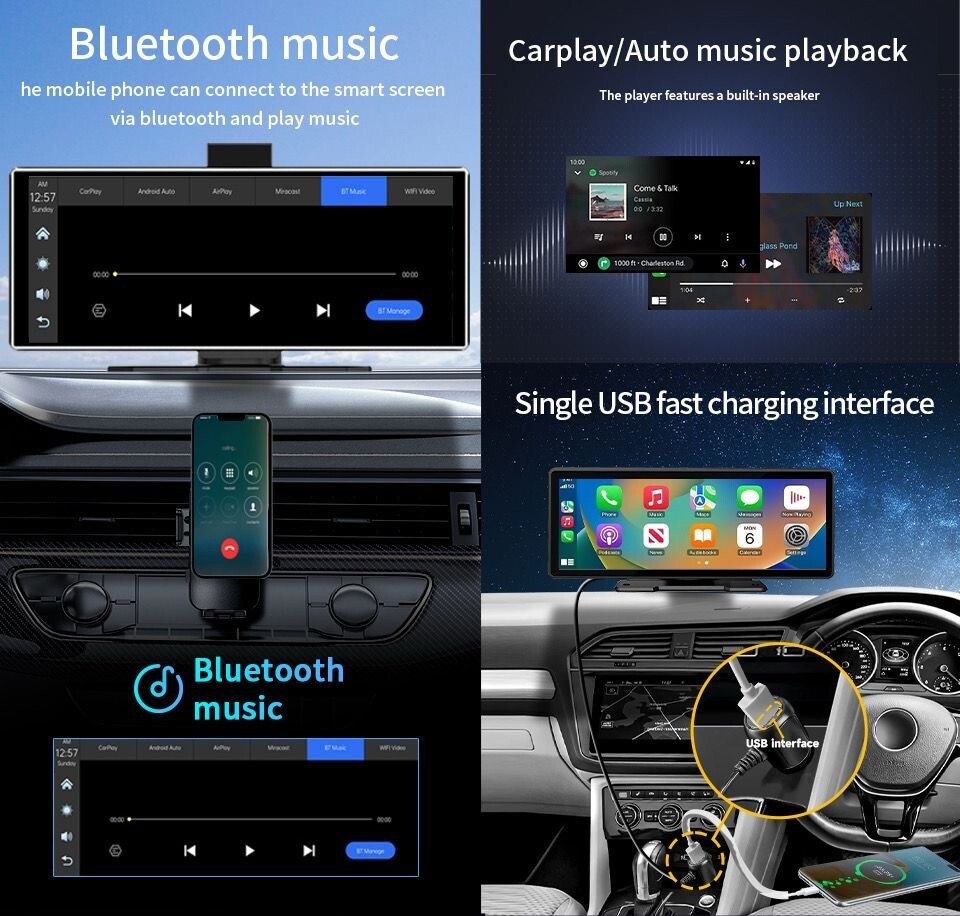 11.26″ Wireless CarPlay & Android Auto Screen with 64GB SD Card and Backup Camer