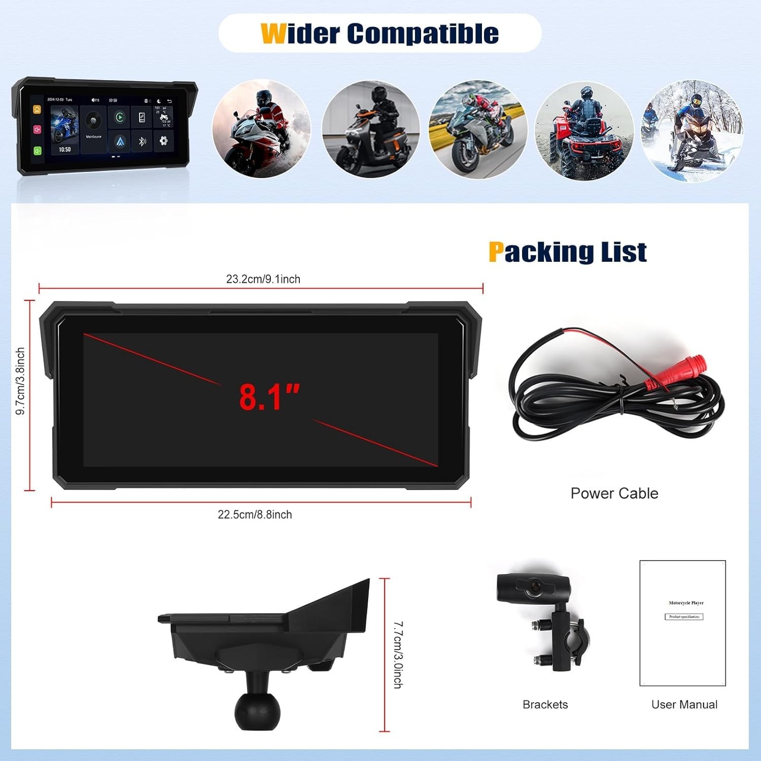 8.1 Inch IPS Waterproof Portable CarPlay Screen for Motorcycle with Wireless …