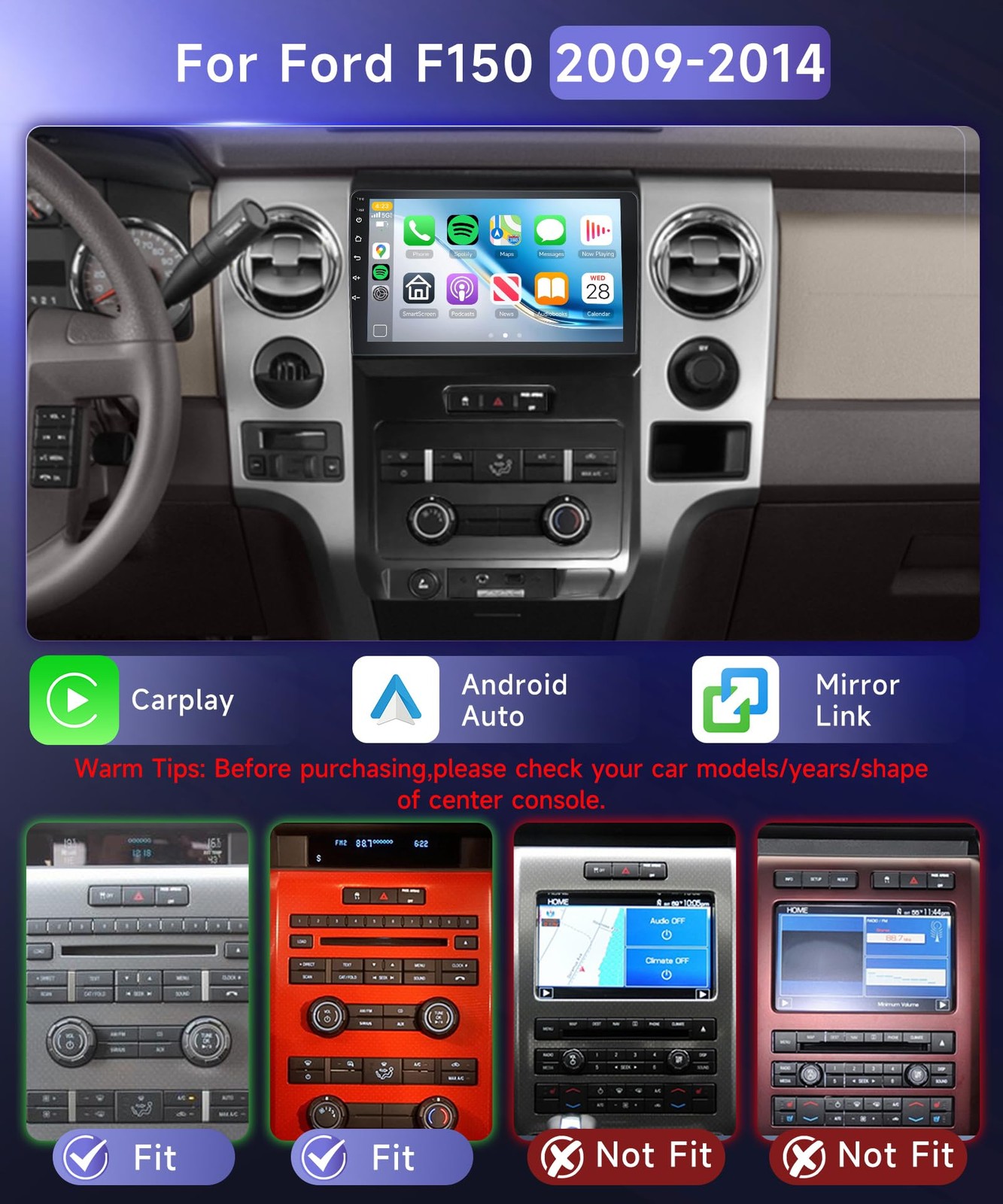 4+64G For 2009 2010 11 12 2013 Ford F150 Car Radio Auto GPS Carplay FM 1280*800