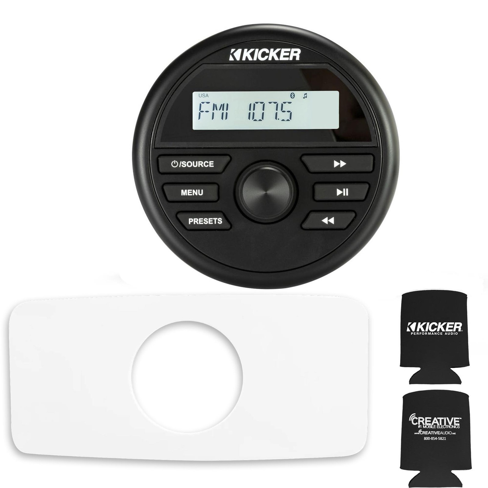 Kicker 46KMC2 Marine Radio With Stinger Marine SEADASH3W 3″ Radio Kit – White