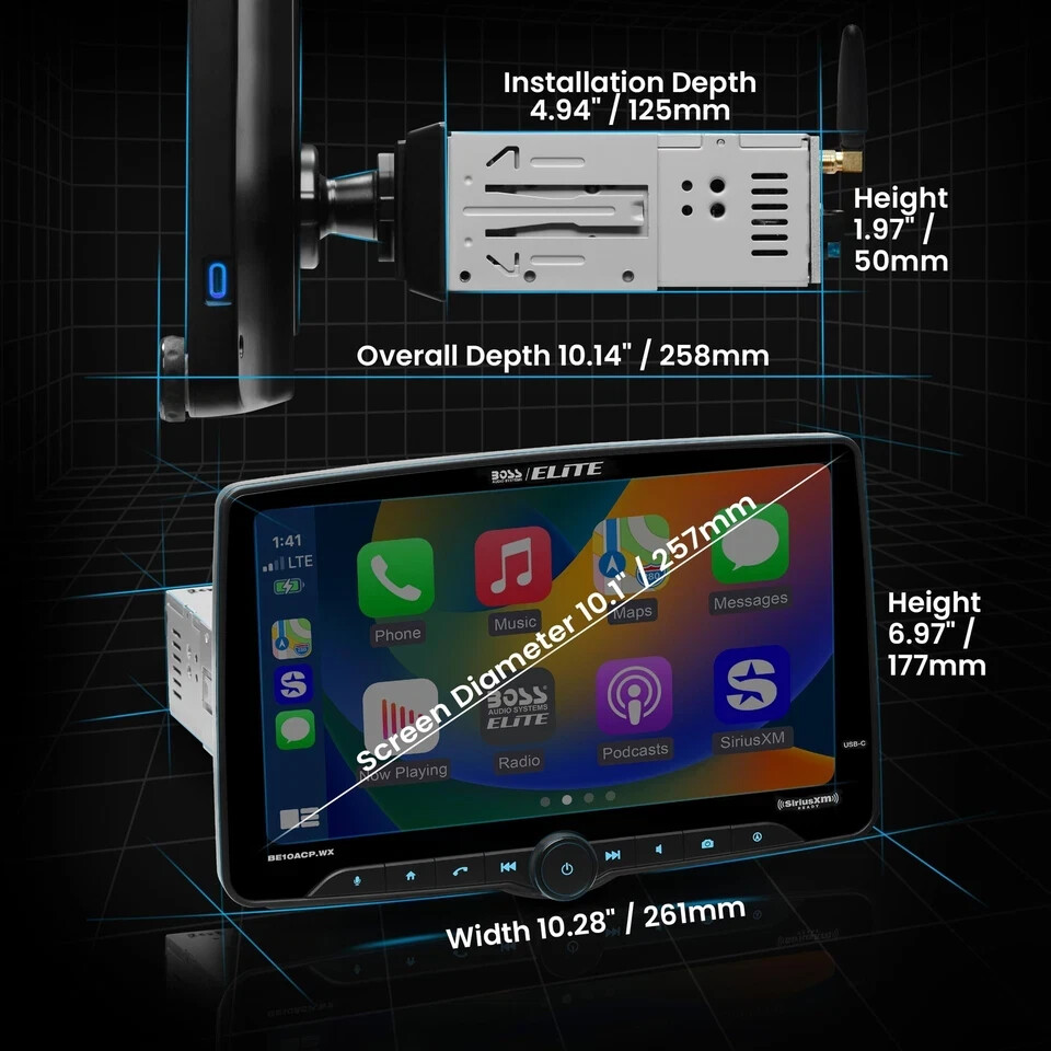 BOSS BE10ACP.WX Car Stereo Wireless Apple CarPlay Android Auto 10.1” Single Din