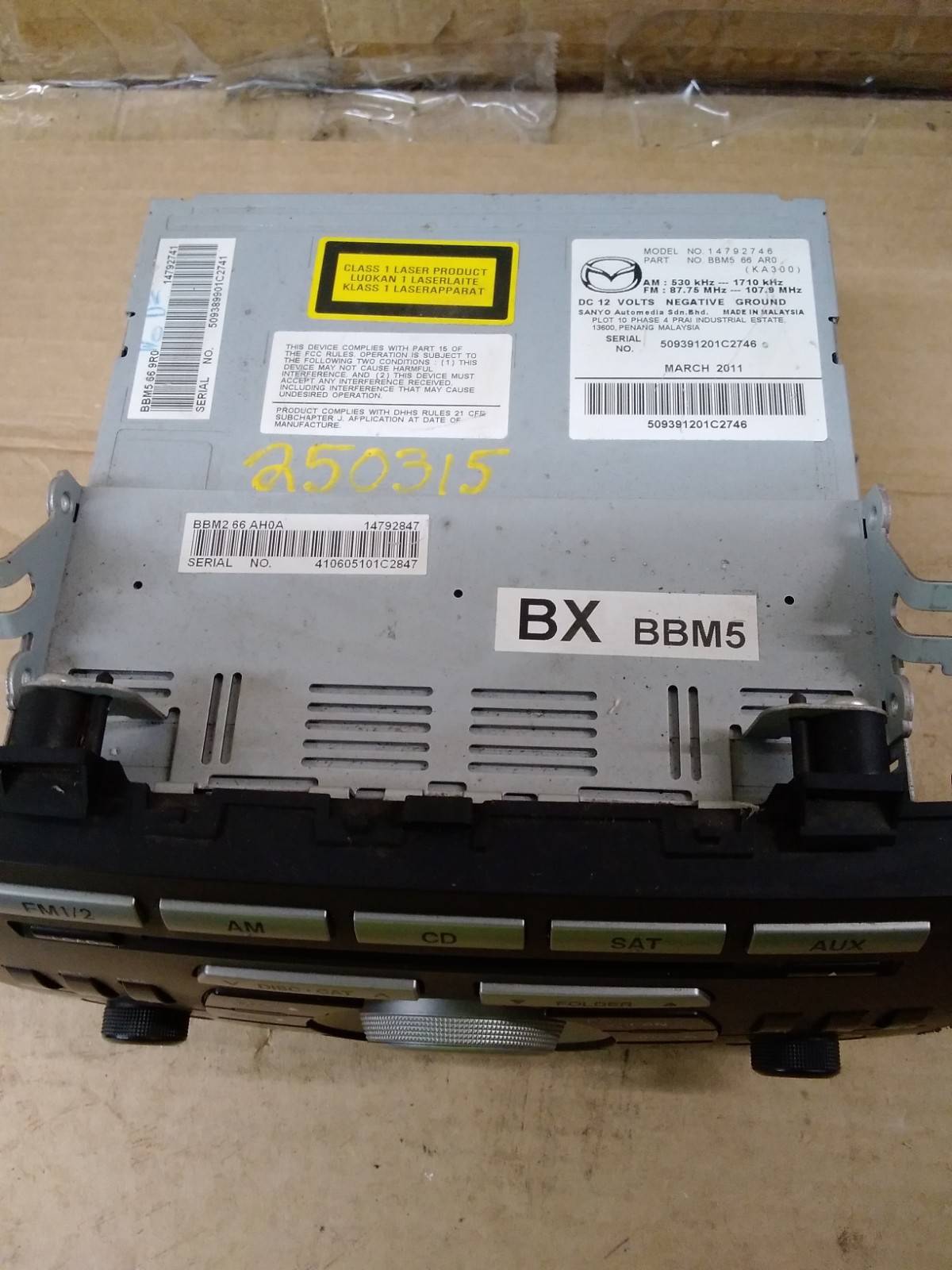 2011 Mazda 3 AM FM Satellite Single CD Radio Receiver BBM566AR0