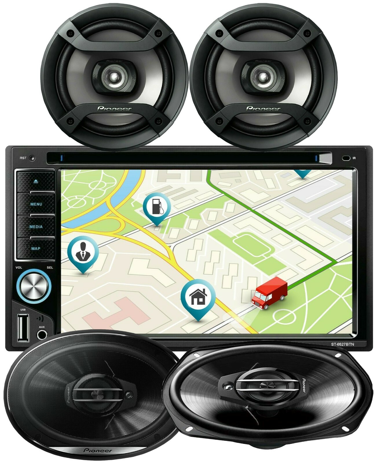 Pioneer 6×9″ & 6.5″ 4 Speakers + 200W 6.2″ Mirror Link Car GPS For Android & IOS