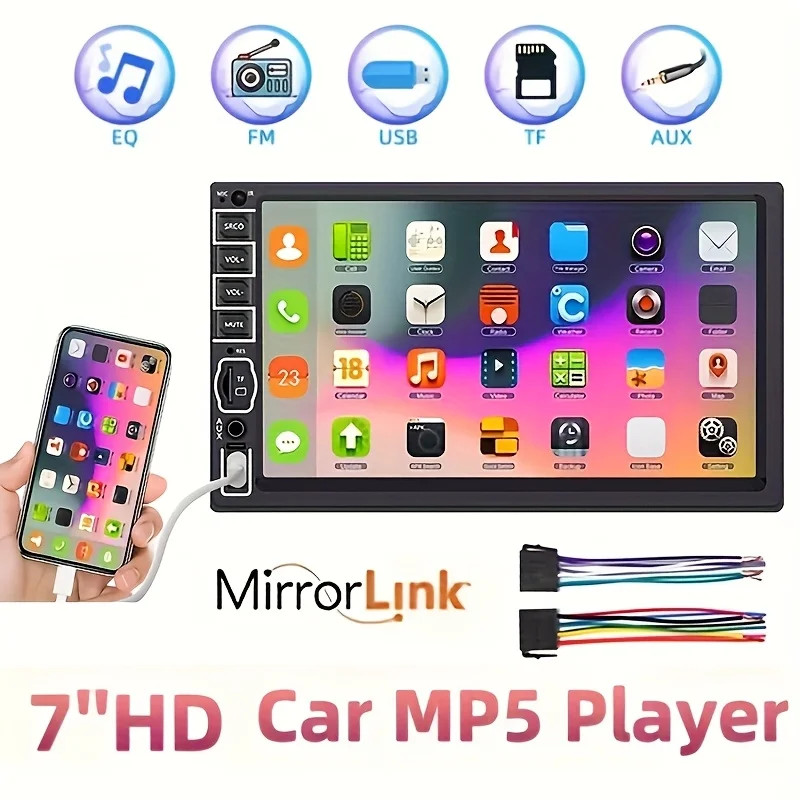 7″ HD Touch Screen Double Din Car Video MP5 Player AUX/USB/SD Display,Car Radio