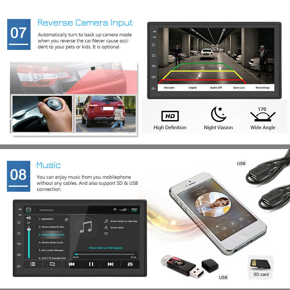 7Inch HD Android 11 Double 2Din Car Radio Stereo GPS Navigation FM BT Wifi OBD2