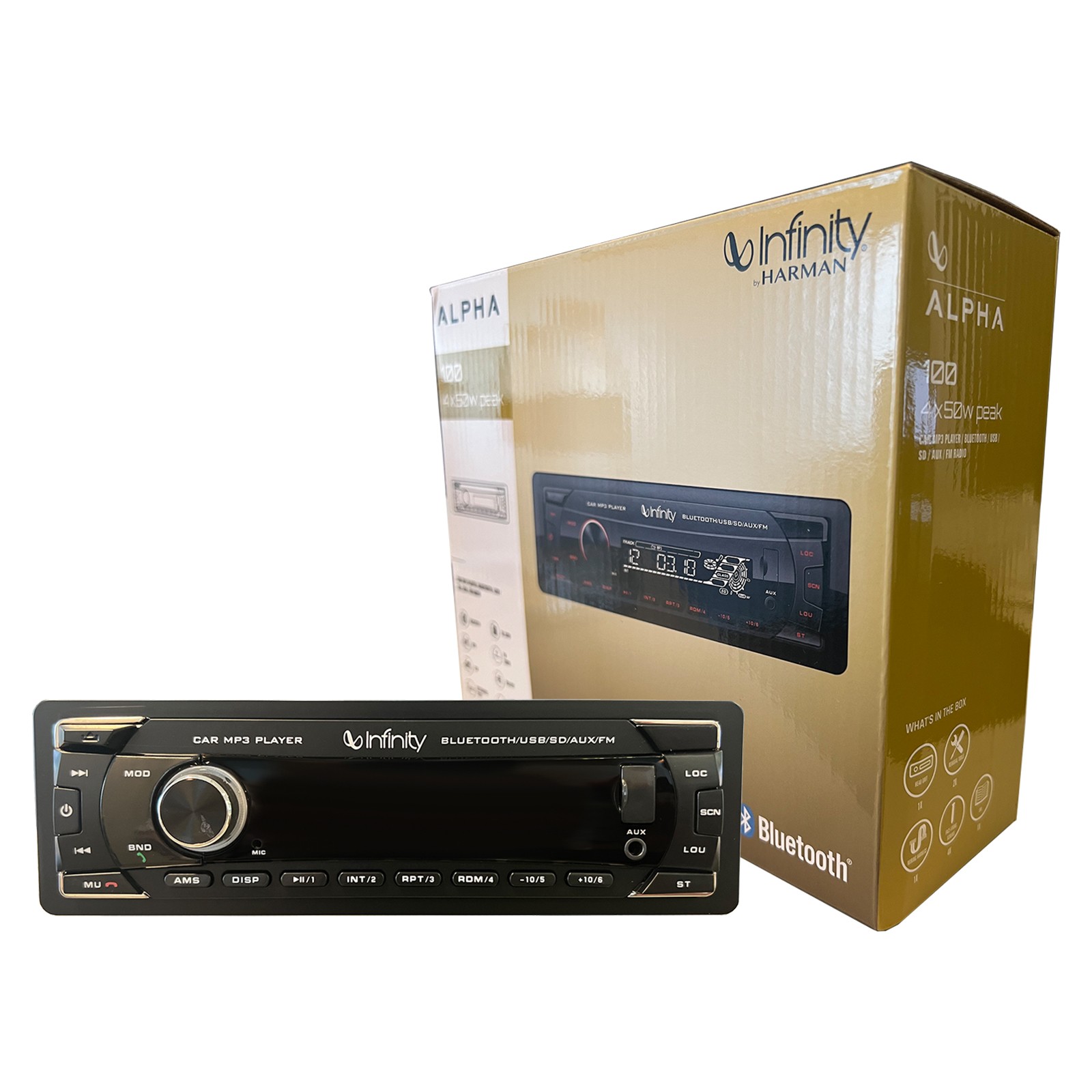 Infinity Alpha 100 Single DIN Bluetooth MP3 Player USB/AUX SD Radio Car Receiver