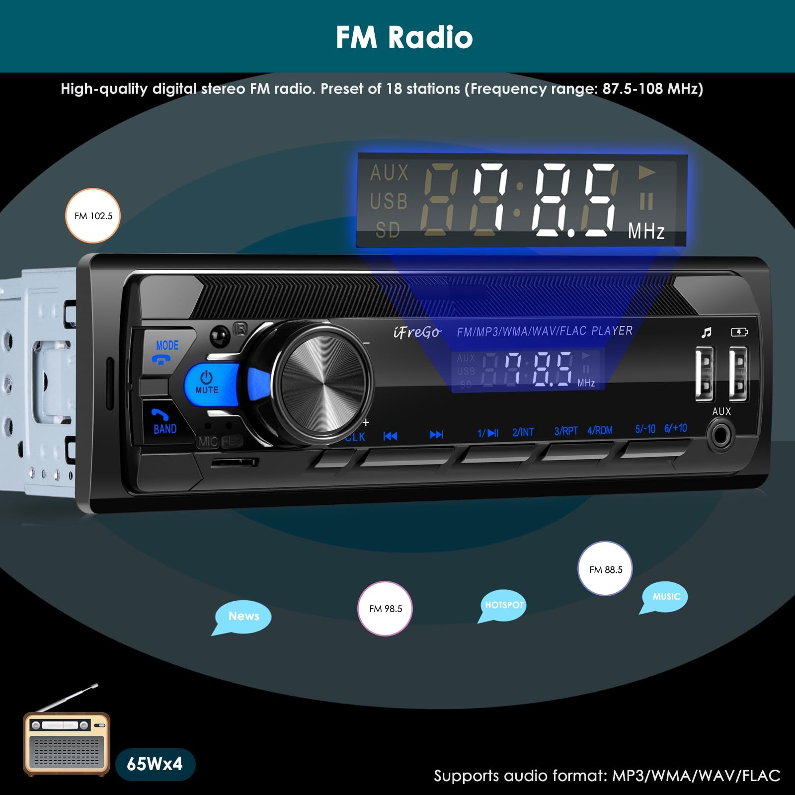 iFreGo Car Radio Bluetooth, Single DIN Car Stereo,FM Radio,Car Audio Receiver…