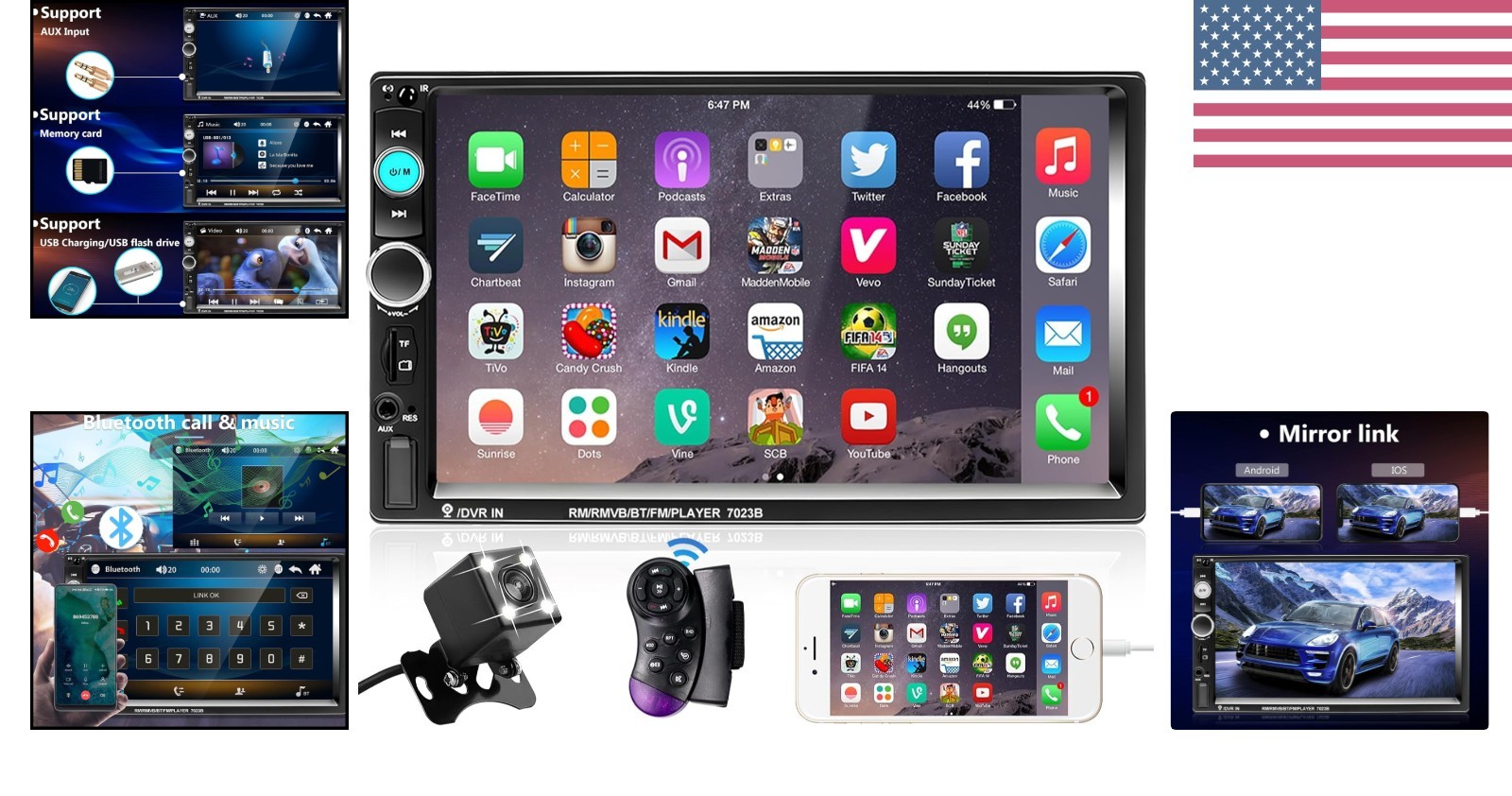 Bluetooth Multimedia Receiver – 7 Inch Touchscreen Car Stereo with Backup Camera