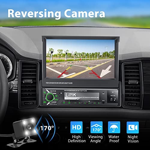 Single Din Car Stereo Screen with Wireless Carplay & Android Auto, 7′ Flip Out