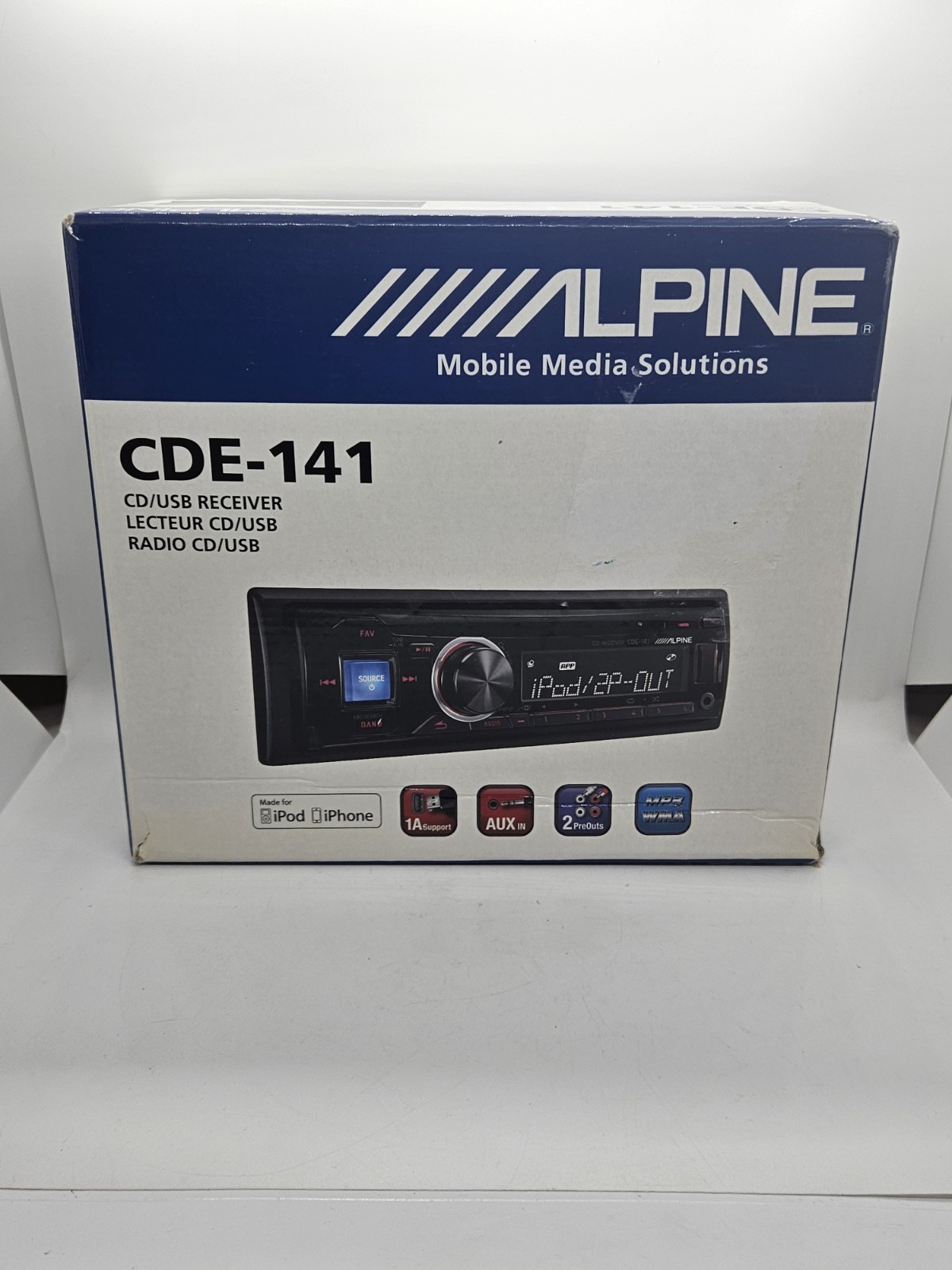 Alpine Model CDE-141 USB/MP3/CD Player In Dash Car Stereo New-Open Box