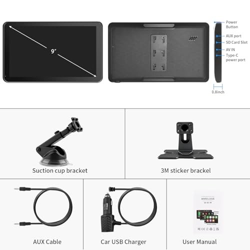 CarPlay Screen for Car, 9” Wireless CarPlay & Android Auto – Smart Black