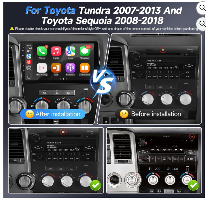 For Toyota Tundra 2007-2013 Sequoia 2008-2019 Android 12 Car BT Stereo GPS Radio