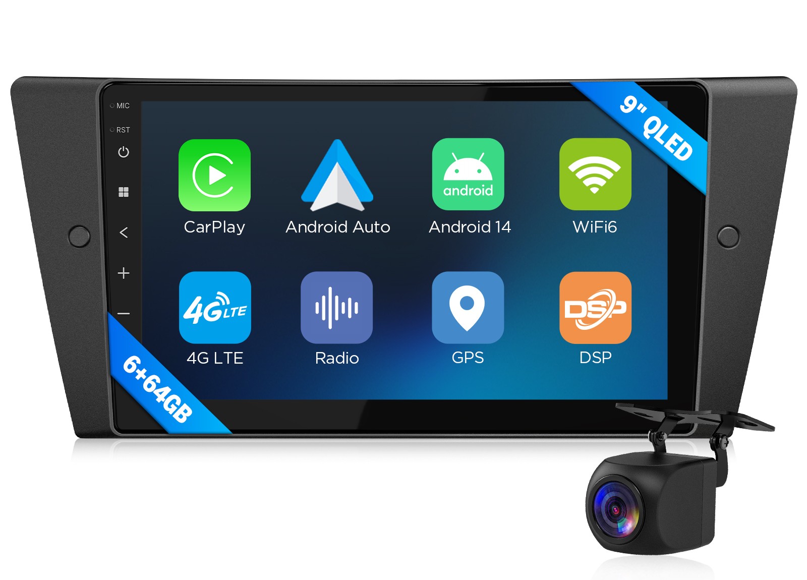 Eonon 9″ QLED Android Auto Car Stereo CarPlay SWC for BMW 328i E90 2009 6+64 BT