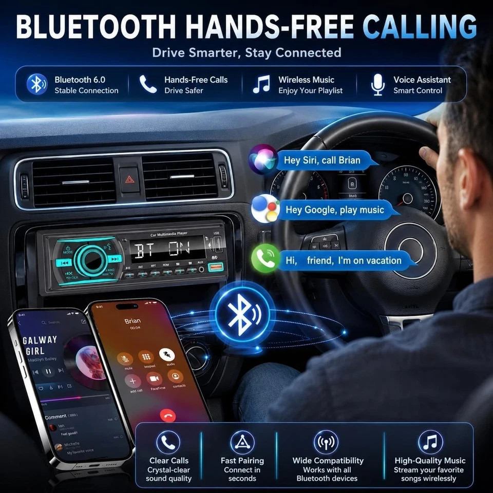 Single Din Radio Car Stereo Bluetooth,Radio Head Unit with FM/Dual USB/AUX/TF…
