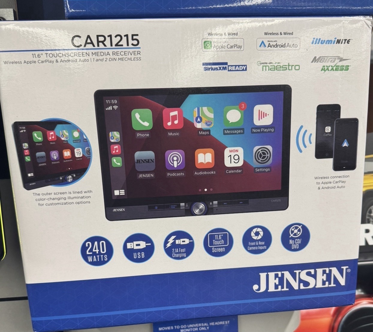 Jensen CAR1215 12″ 1-DIN/2-DIN Multimedia Receiver with CarPlay and Android Auto