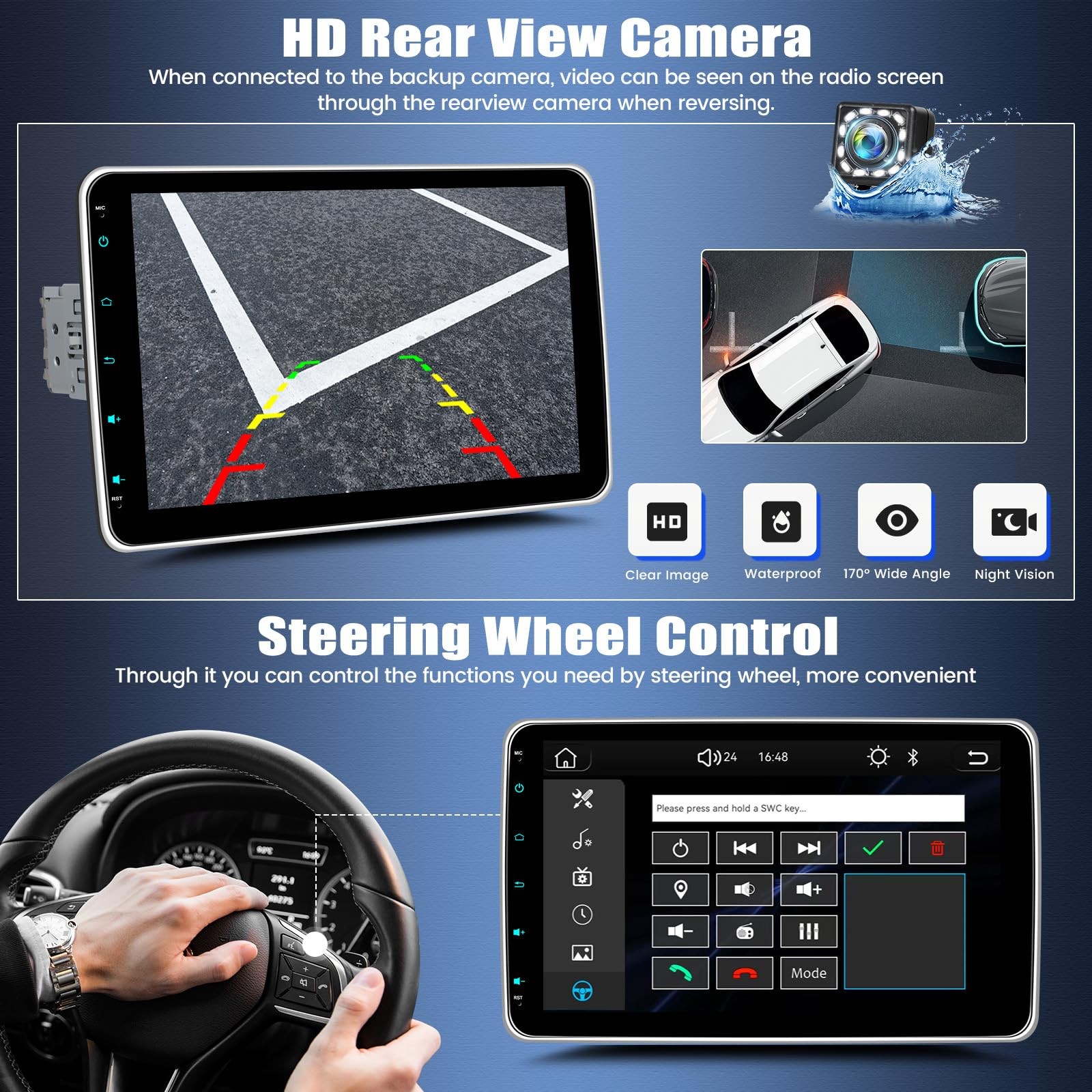 Single Din Car Stereo with Wireless Carplay Android Auto,10.1 Inch Detachable…