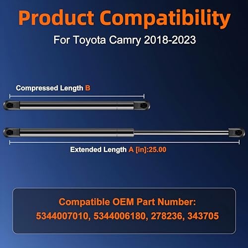 Qty (2) Hood Strut Lift Support Compatible with 2018-2023 Toyota Camry