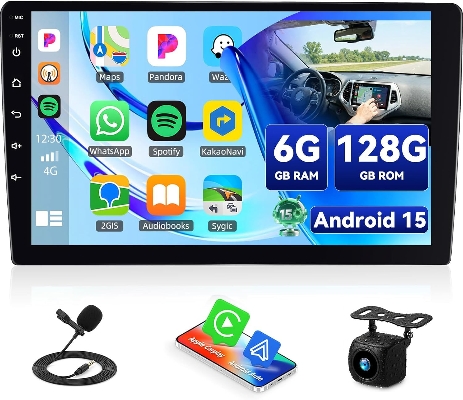 【8-Core 6G+128G】 10.1 Inch HD Car Radio Carplay Screen for Car with 5Gwifi,Doubl