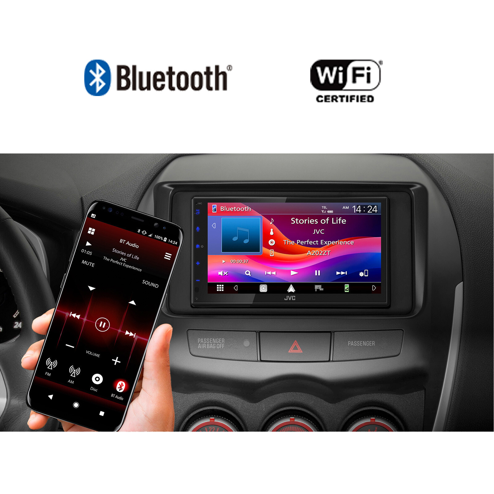 JVC KW-M690BW 6.8″ Touchscreen WiFi Receiver, 2x 6.5″ + 2x 6×9″ Speakers w/Wire