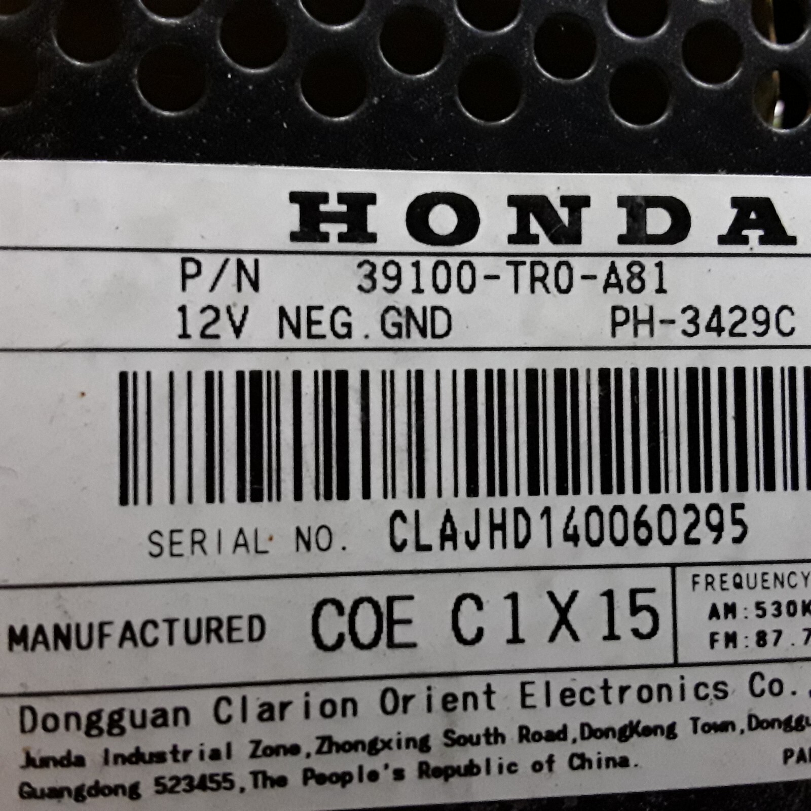 12 2012 Honda Civic AM FM CD radio receiver 4BCJ 39100-TR0-A81 OEM