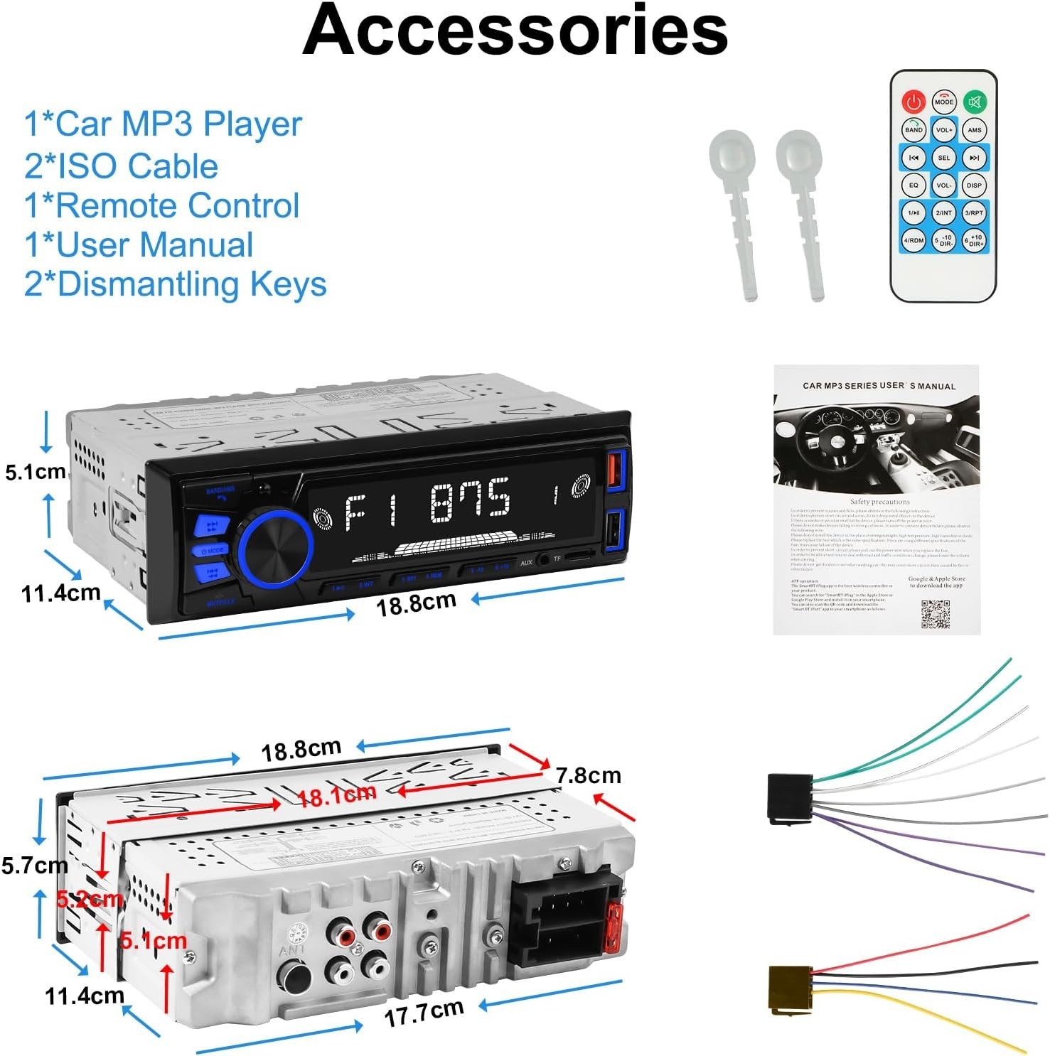 Bluetooth Car Stereo with Dual USB and SD Support – Modern Single DIN Audio