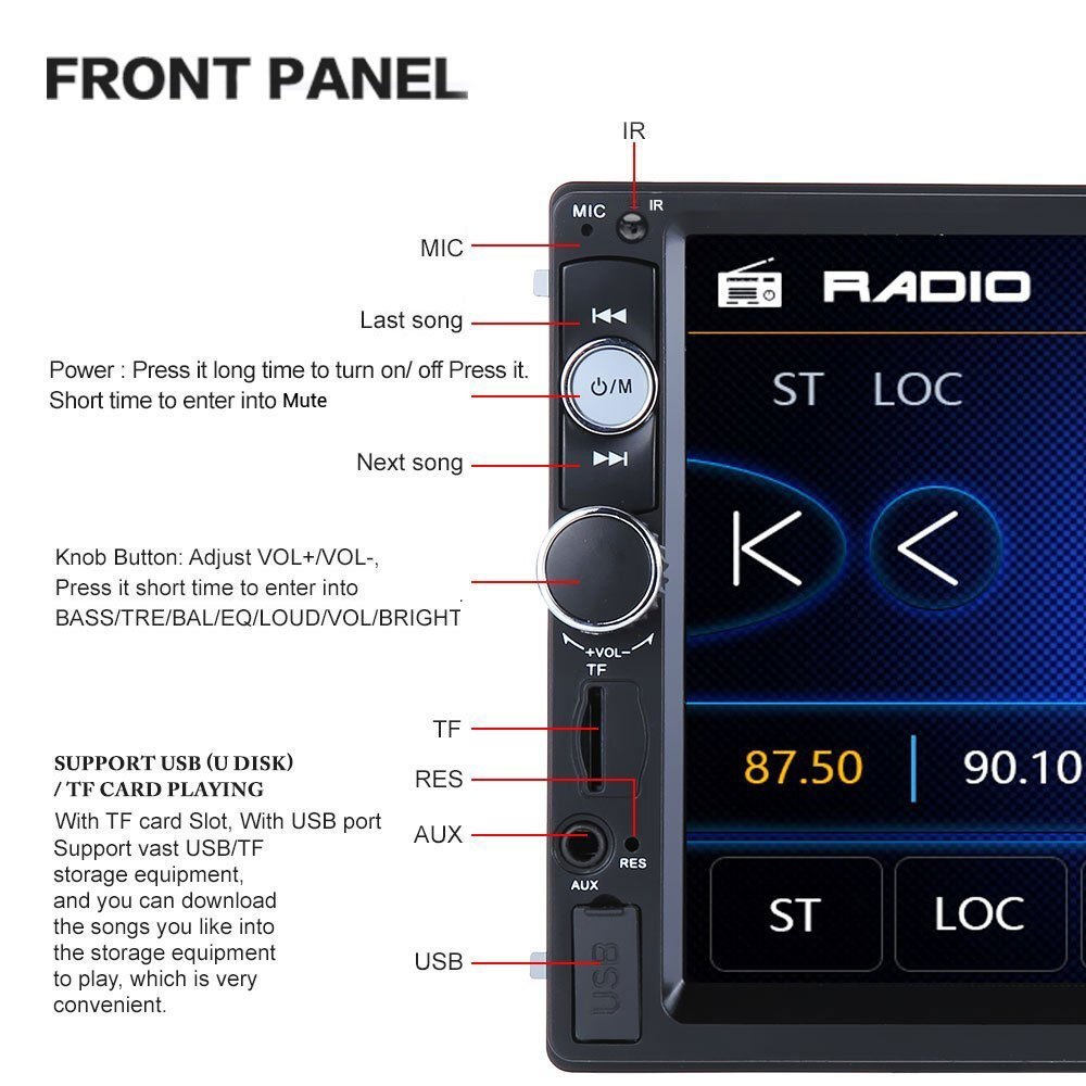 2 Din 7 Inch Car Stereo Touch Screen Multimedia MP5 Radio +camera