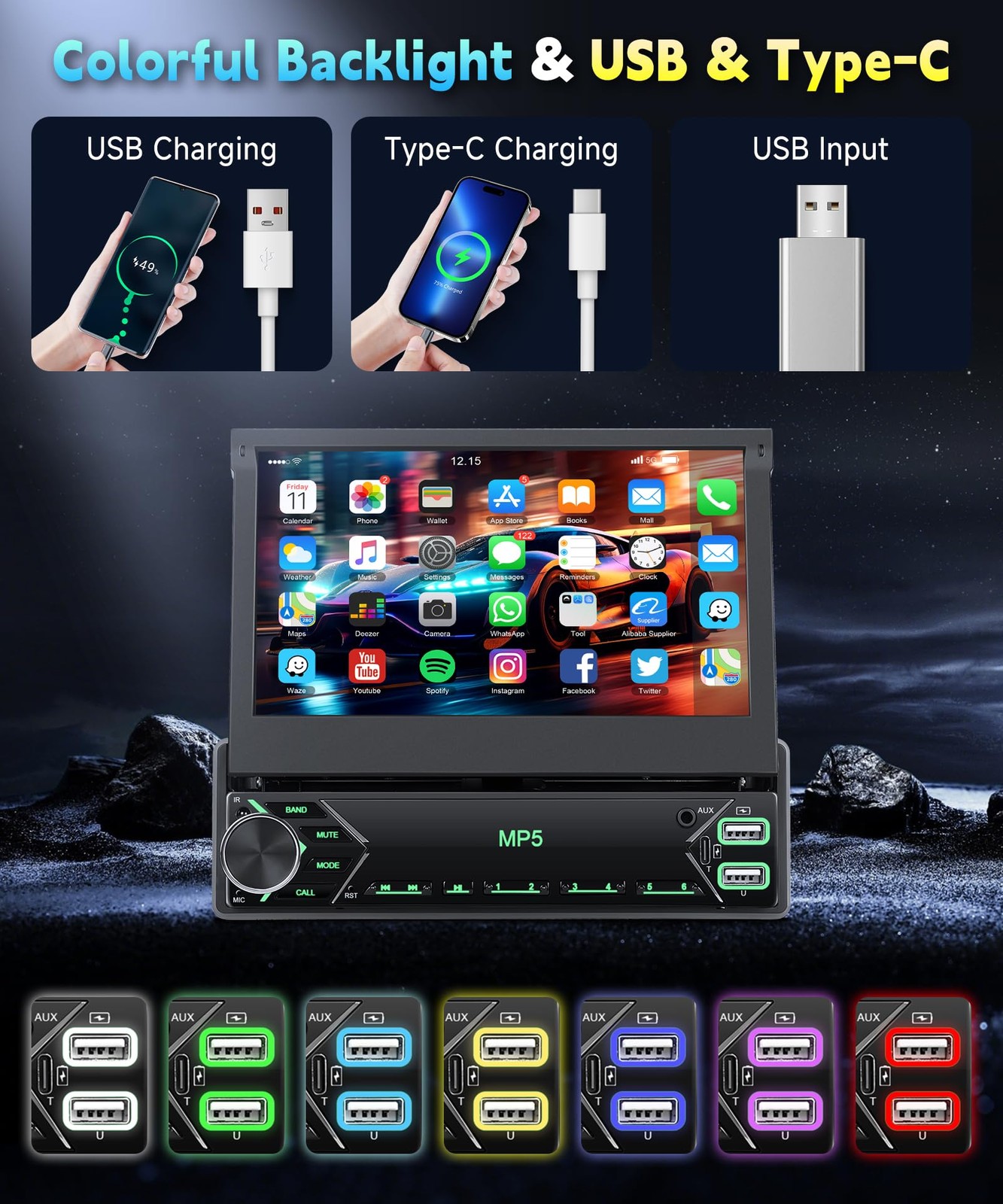 7 Inch Flip Out Touchscreen Car Stereo-Single DIN with Bluetooth 5.0, Mirror …