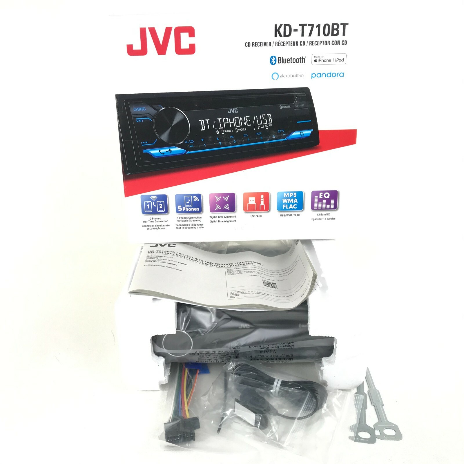 JVC KD-T710BT Bluetooth Android iPhone Alexa MP3 CD Player Pandora AM FM USB Aux