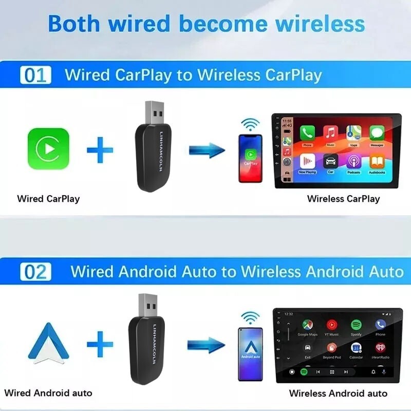 2 in 1 Android Auto Wireless Adapter & Wireless CarPlay Adapter dongle Converts