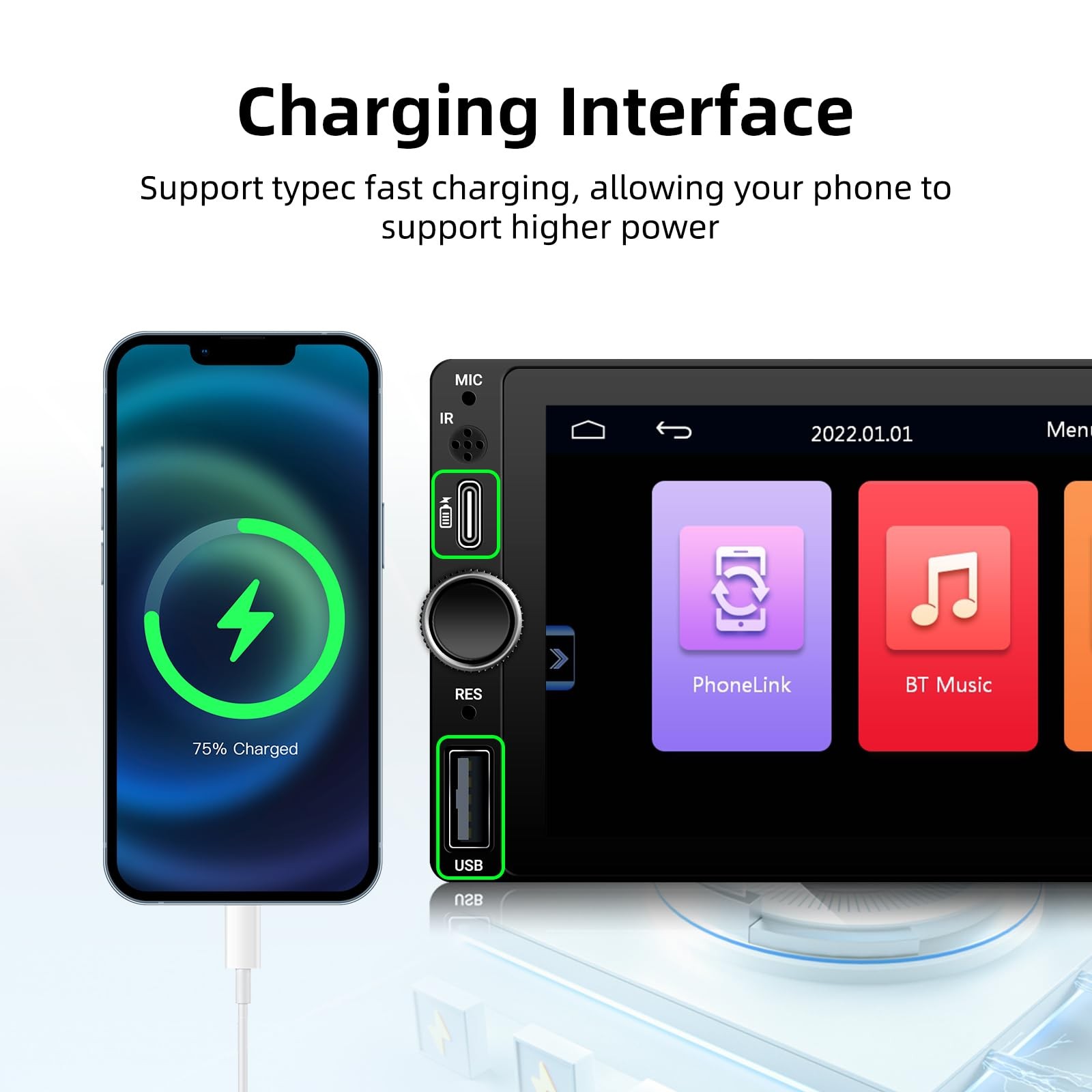 [Type-C&USB] Carplay Screen for Single Din Android Auto