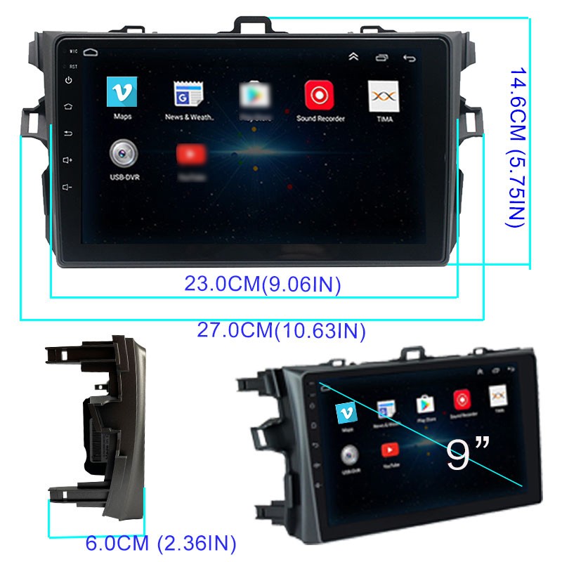 9 Inch 2Din Android 10 Toyota Corolla 2009-2013 Car Radio CarPlay, Bluetooth GPS