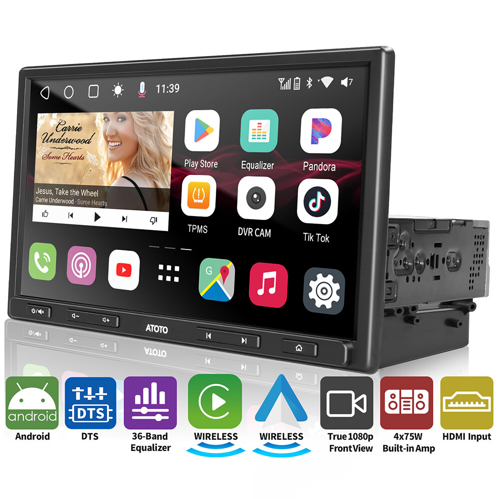 ATOTO 10in QLED Single Din Android Car Stereo 32G Radio GPS Tracking 4G LTE HDMI