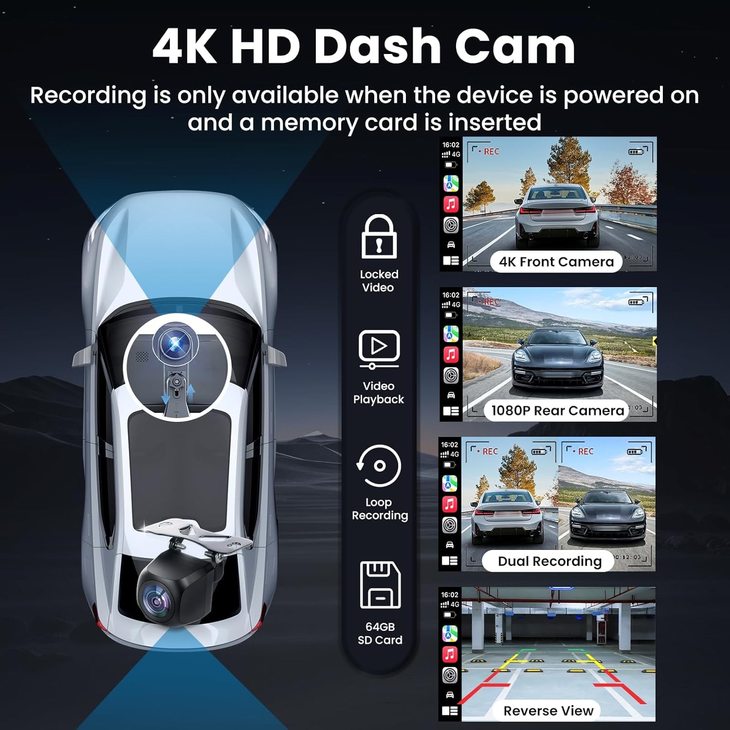 9inch Portable Stereo Wireless Apple Carplay Android Touch Screen w/CAM Radio