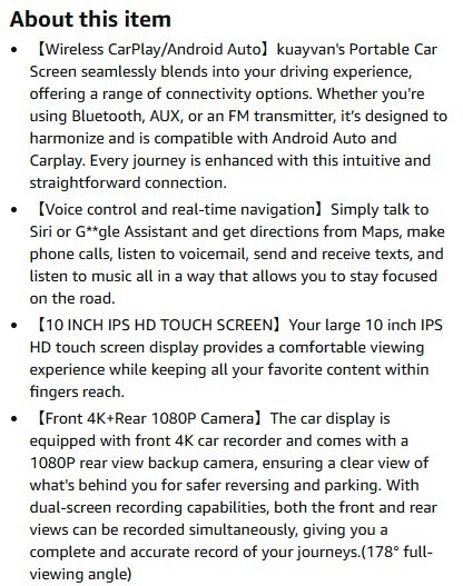 Wireless Portable Carplay Screen for Car – 10.26Inch Carplay & Android Auto Car