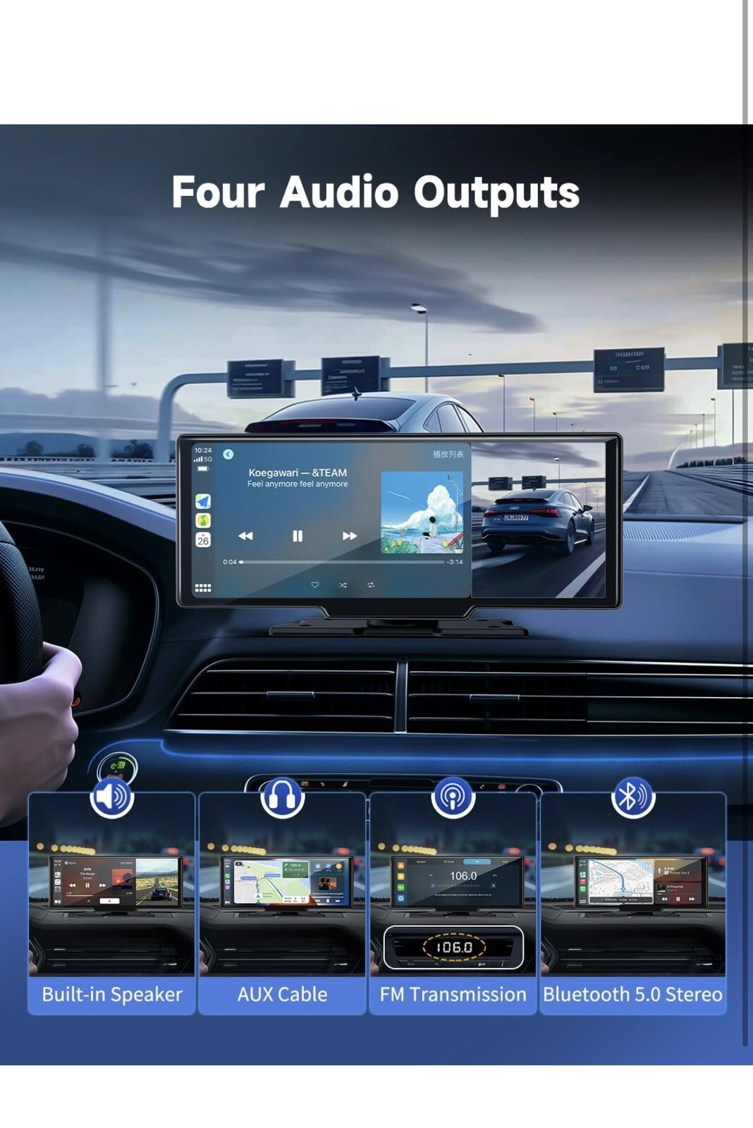 Wireless Portable Carplay Screen for Car – 10.26Inch Carplay & Android Auto C…