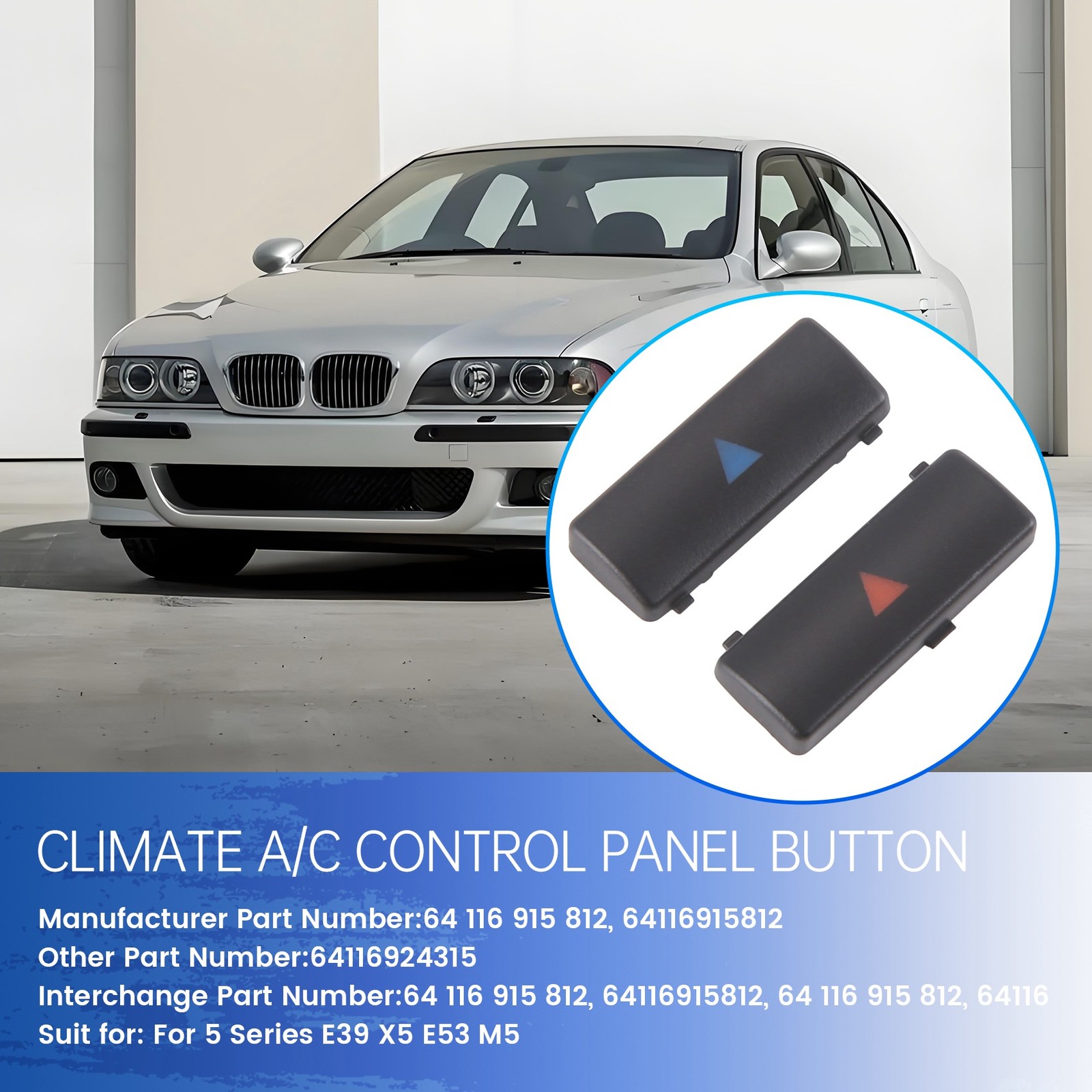 2Pcs Car Air Conditioner a / C Temperature Control Panel Button Key Cover5416