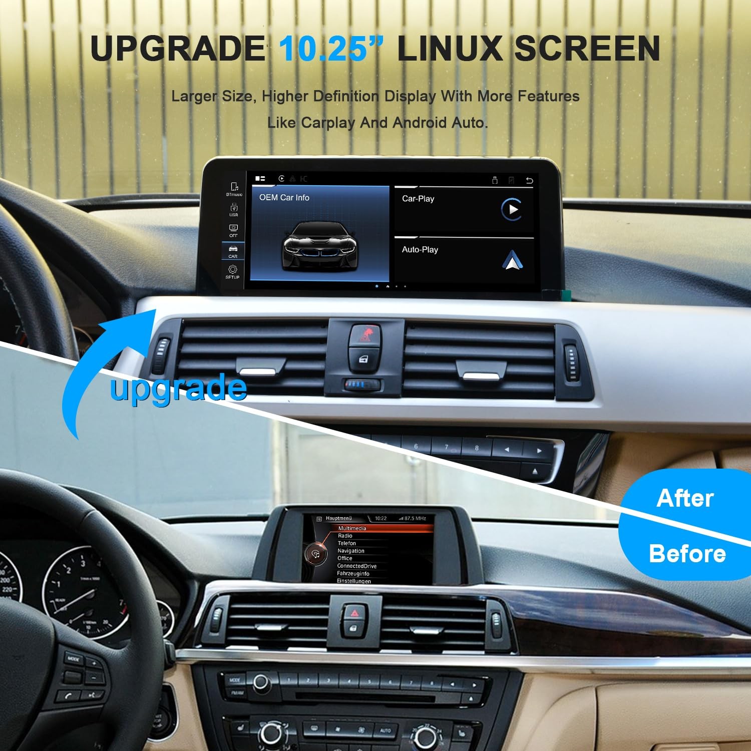 PEMP 10.25″ Linux Screen for BMW (2012-2017) 3 Series F30 NBT CIC System,CarPlay