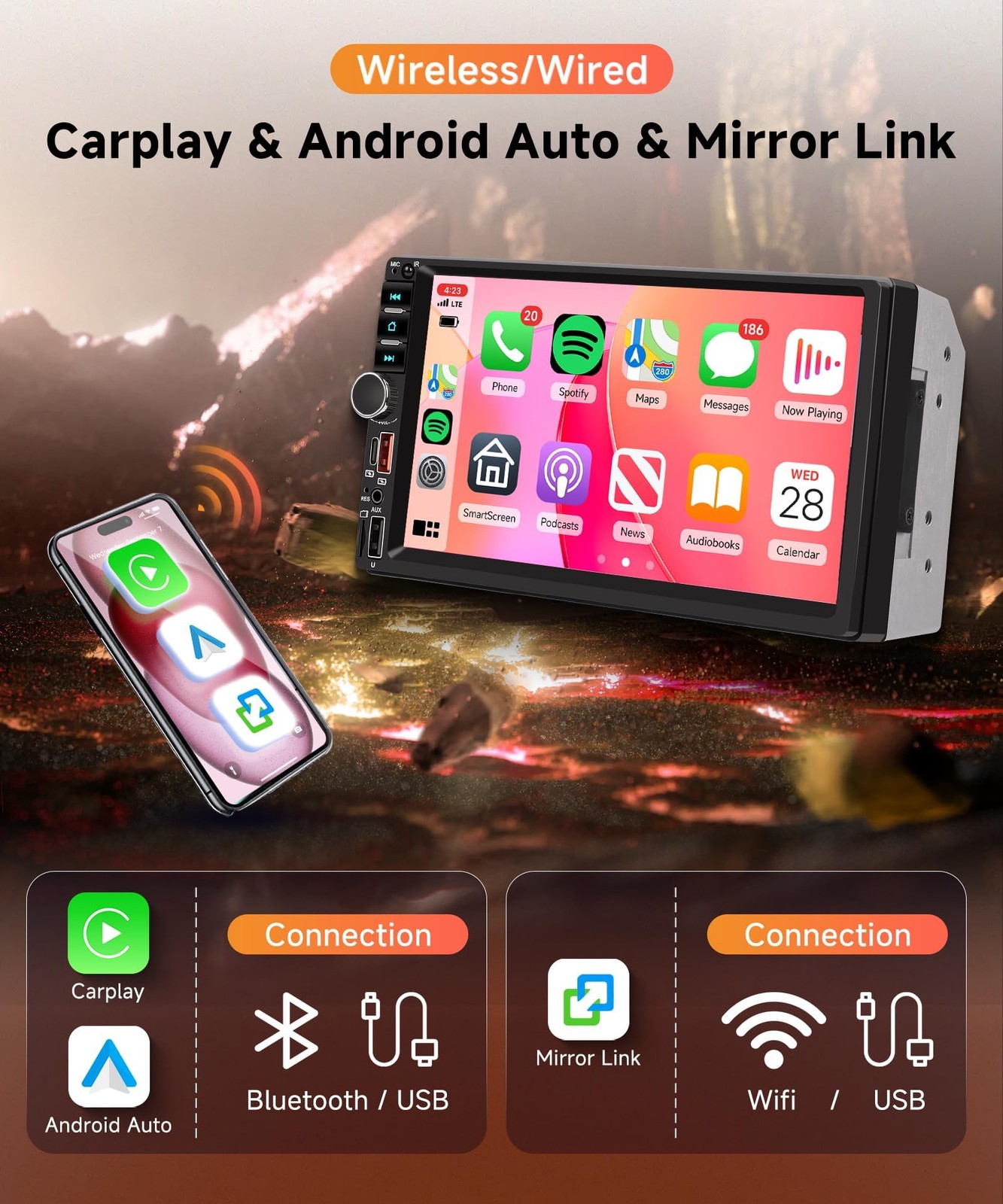 Rimoody Double Din Car Stereo, 7 Inch Touch Screen Wireless Carplay & Android…
