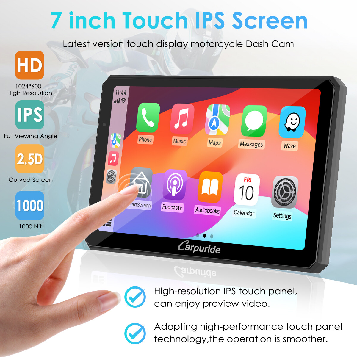 Carpuride W712D Wireless Carplay Android Auto Motorcycle Wired Controlled TPMS